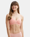 Wirefree Padded Super Combed Cotton Elastane Full Coverage T-Shirt Bra with Cross Over Fit - Candlelight Peach-1