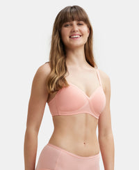 Wirefree Padded Super Combed Cotton Elastane Full Coverage T-Shirt Bra with Cross Over Fit - Candlelight Peach-2