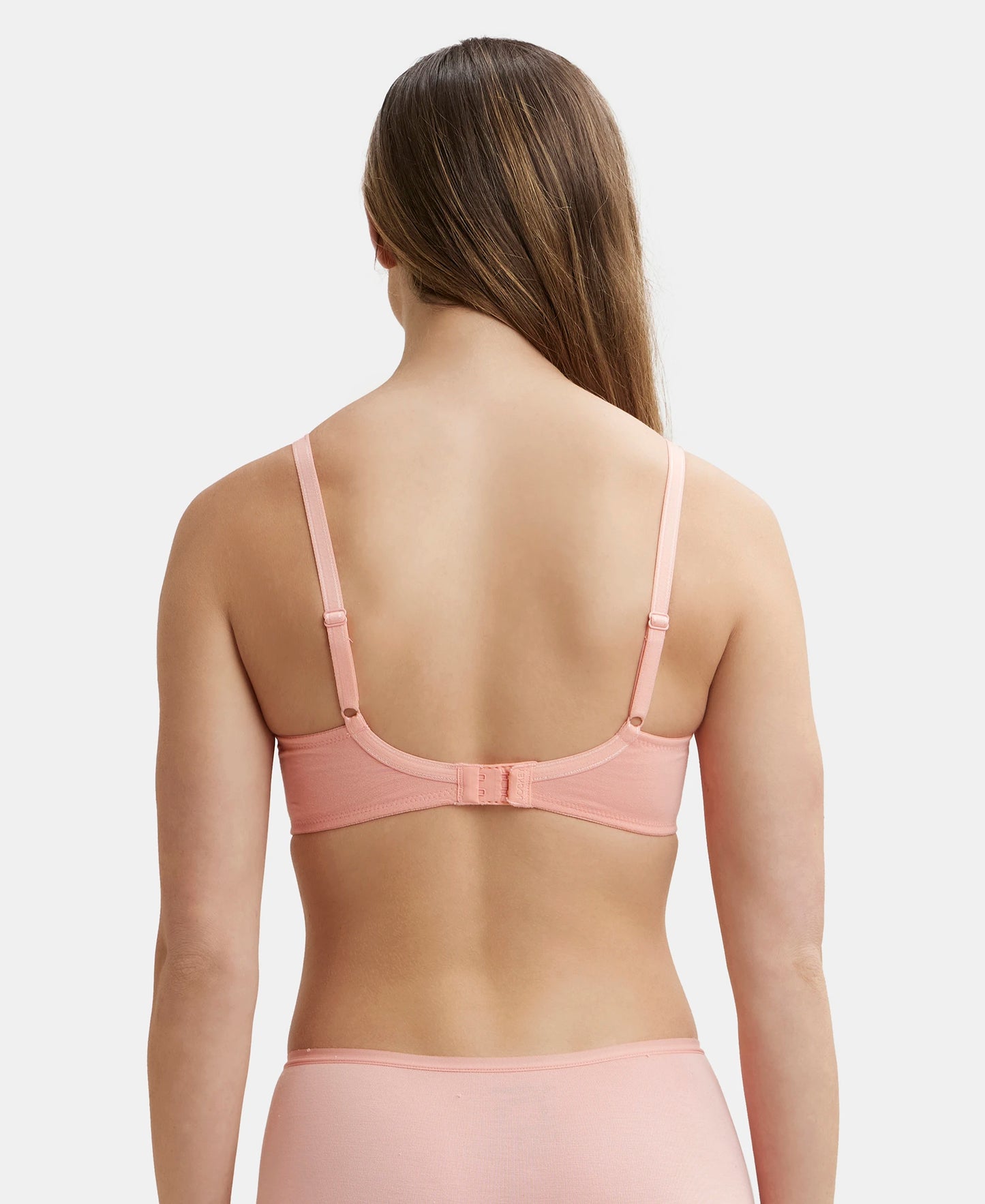 Wirefree Padded Super Combed Cotton Elastane Full Coverage T-Shirt Bra with Cross Over Fit - Candlelight Peach-3
