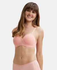Wirefree Padded Super Combed Cotton Elastane Full Coverage T-Shirt Bra with Cross Over Fit - Candlelight Peach-5
