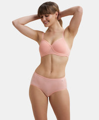 Wirefree Padded Super Combed Cotton Elastane Full Coverage T-Shirt Bra with Cross Over Fit - Candlelight Peach-6