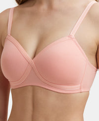 Wirefree Padded Super Combed Cotton Elastane Full Coverage T-Shirt Bra with Cross Over Fit - Candlelight Peach-7
