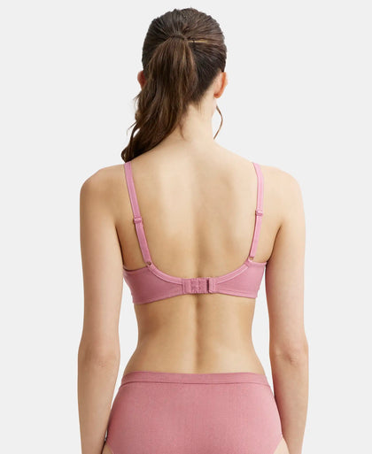 Wirefree Padded Super Combed Cotton Elastane Full Coverage T-Shirt Bra with Cross Over Fit - Heather Rose-3