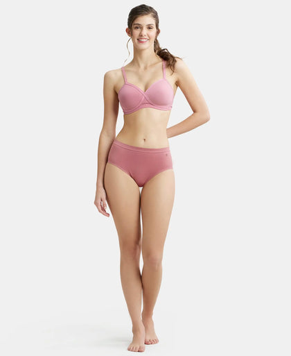 Wirefree Padded Super Combed Cotton Elastane Full Coverage T-Shirt Bra with Cross Over Fit - Heather Rose-4