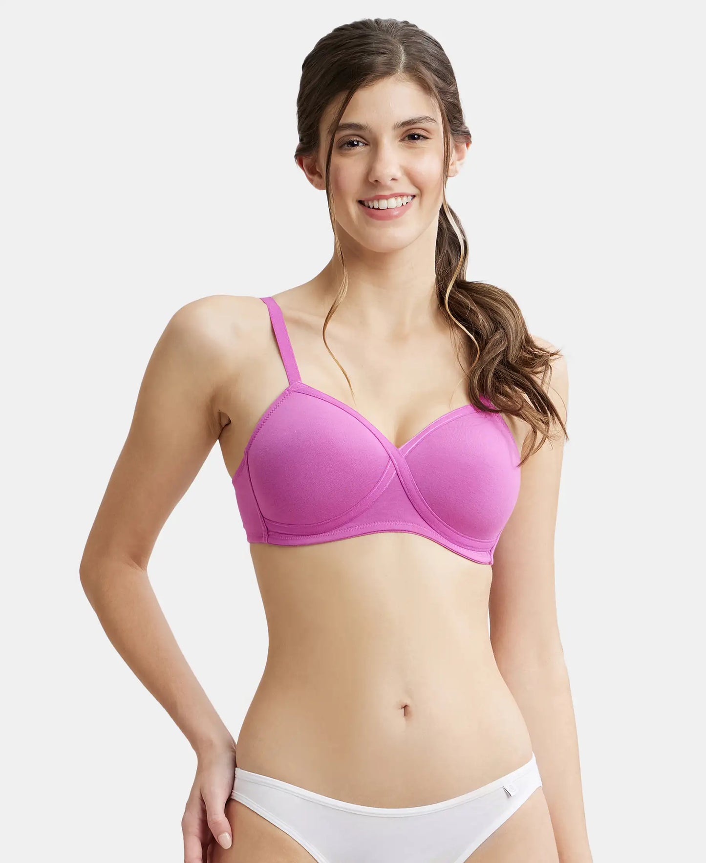 Wirefree Padded Super Combed Cotton Elastane Full Coverage T-Shirt Bra with Cross Over Fit - Lavender Scent-1
