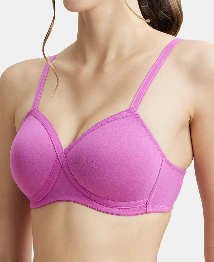 Wirefree Padded Super Combed Cotton Elastane Full Coverage T-Shirt Bra with Cross Over Fit - Lavender Scent-7