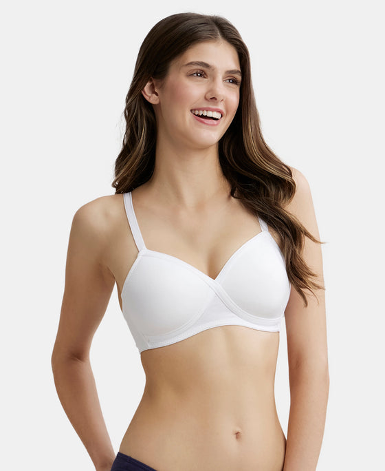 Wirefree Padded Super Combed Cotton Elastane Full Coverage T-Shirt Bra with Cross Over Fit - White-5