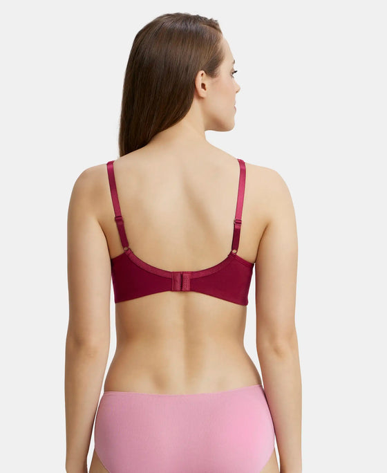Wirefree Non Padded Super Combed Cotton Elastane Full Coverage Everyday Bra with Concealed Shaper Panel - Beet Red-3