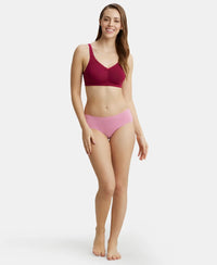 Wirefree Non Padded Super Combed Cotton Elastane Full Coverage Everyday Bra with Concealed Shaper Panel - Beet Red-4