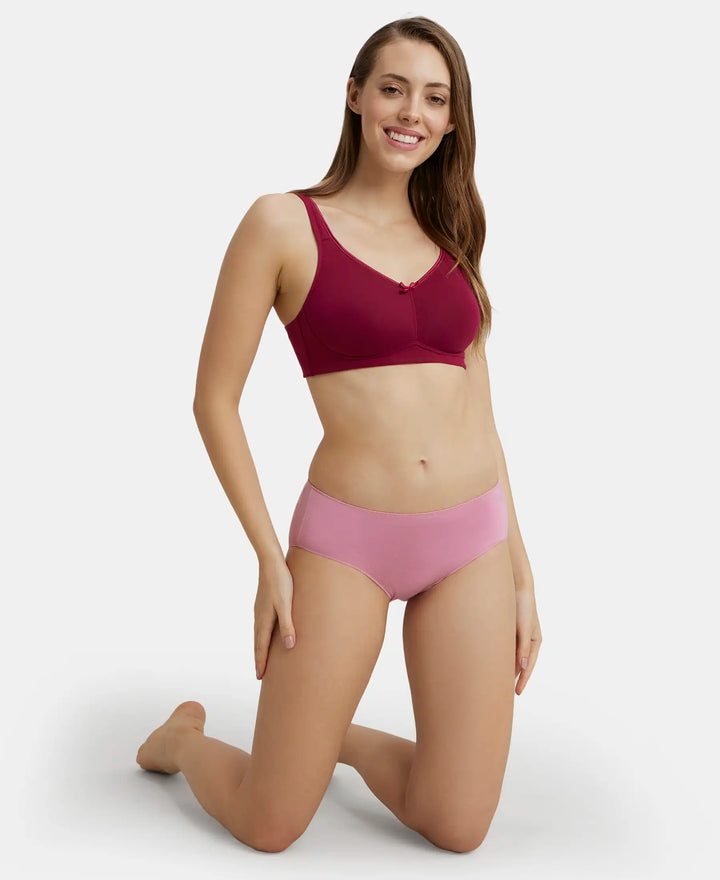 Wirefree Non Padded Super Combed Cotton Elastane Full Coverage Everyday Bra with Concealed Shaper Panel - Beet Red-6