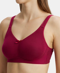 Wirefree Non Padded Super Combed Cotton Elastane Full Coverage Everyday Bra with Concealed Shaper Panel - Beet Red-7