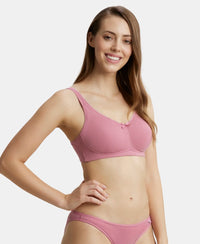 Wirefree Non Padded Super Combed Cotton Elastane Full Coverage Everyday Bra with Concealed Shaper Panel - Heather Rose-2