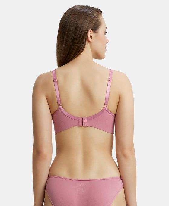 Wirefree Non Padded Super Combed Cotton Elastane Full Coverage Everyday Bra with Concealed Shaper Panel - Heather Rose-3