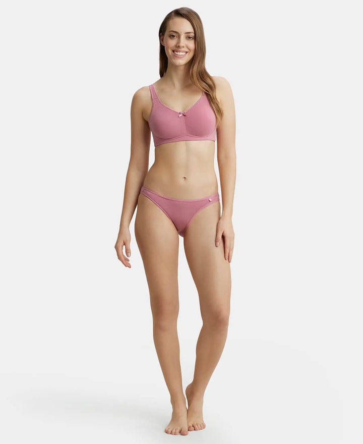 Wirefree Non Padded Super Combed Cotton Elastane Full Coverage Everyday Bra with Concealed Shaper Panel - Heather Rose-4