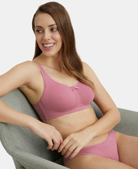 Wirefree Non Padded Super Combed Cotton Elastane Full Coverage Everyday Bra with Concealed Shaper Panel - Heather Rose-5
