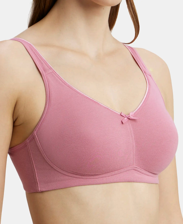 Wirefree Non Padded Super Combed Cotton Elastane Full Coverage Everyday Bra with Concealed Shaper Panel - Heather Rose-6