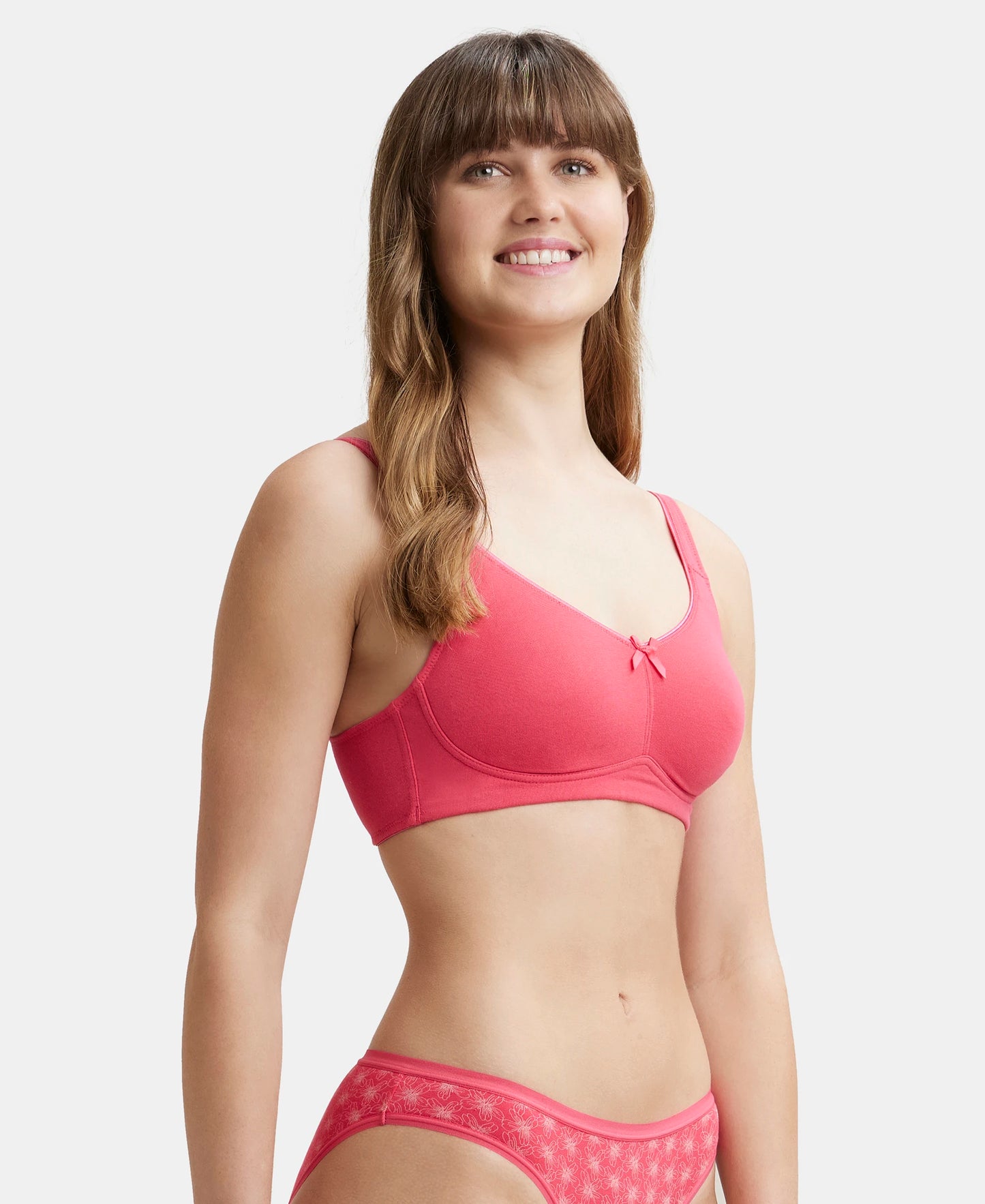Wirefree Non Padded Super Combed Cotton Elastane Full Coverage Everyday Bra with Concealed Shaper Panel - Ruby-2