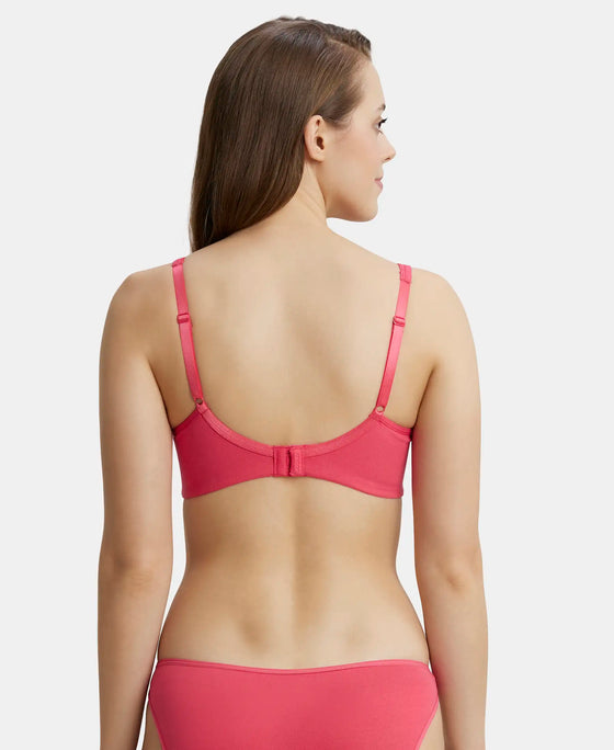 Wirefree Non Padded Super Combed Cotton Elastane Full Coverage Everyday Bra with Concealed Shaper Panel - Ruby-3
