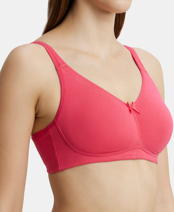 Wirefree Non Padded Super Combed Cotton Elastane Full Coverage Everyday Bra with Concealed Shaper Panel - Ruby-6
