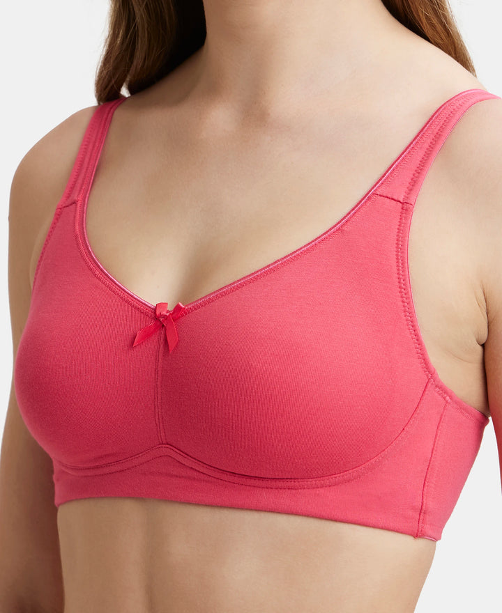 Wirefree Non Padded Super Combed Cotton Elastane Full Coverage Everyday Bra with Concealed Shaper Panel - Ruby-7