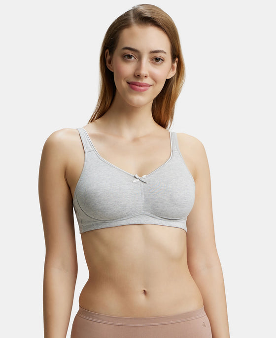 Wirefree Non Padded Super Combed Cotton Elastane Full Coverage Everyday Bra with Concealed Shaper Panel - Steel Grey Melange-1