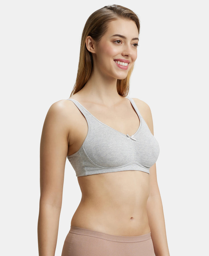 Wirefree Non Padded Super Combed Cotton Elastane Full Coverage Everyday Bra with Concealed Shaper Panel - Steel Grey Melange-2