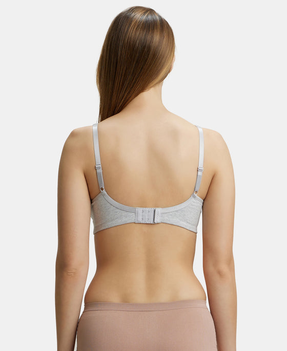 Wirefree Non Padded Super Combed Cotton Elastane Full Coverage Everyday Bra with Concealed Shaper Panel - Steel Grey Melange-3