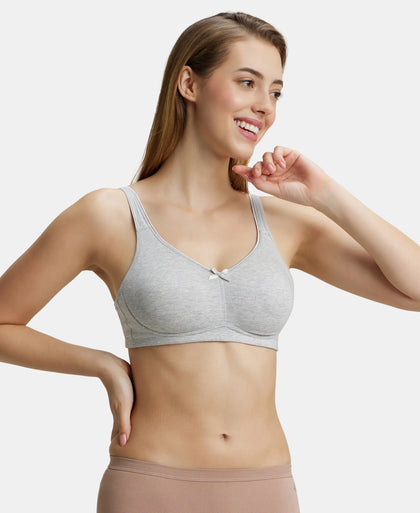 Wirefree Non Padded Super Combed Cotton Elastane Full Coverage Everyday Bra with Concealed Shaper Panel - Steel Grey Melange-5