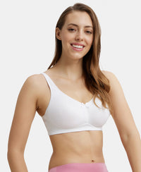 Wirefree Non Padded Super Combed Cotton Elastane Full Coverage Everyday Bra with Concealed Shaper Panel - White-5