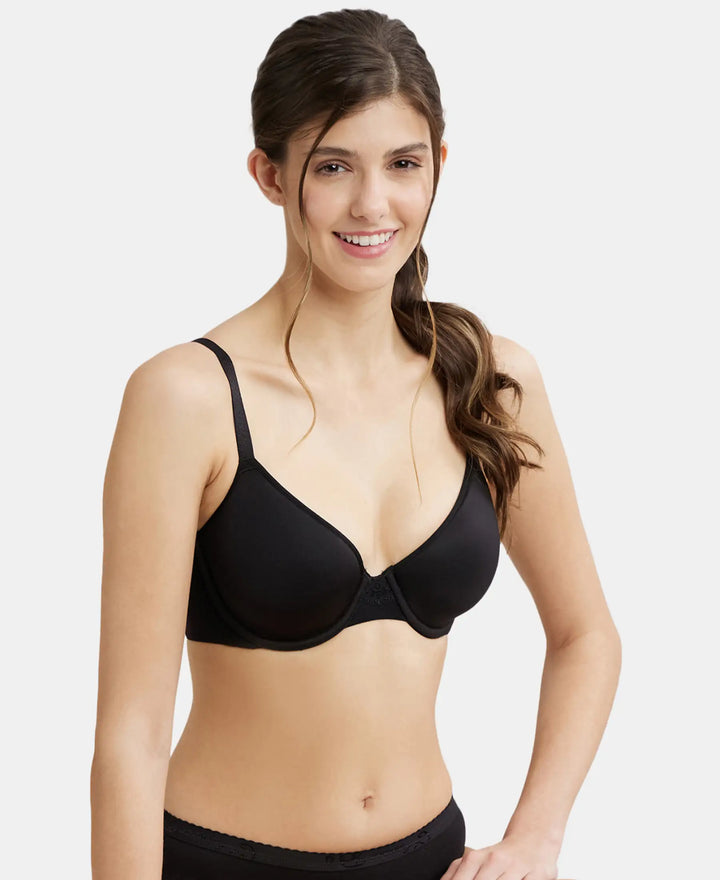 Under-Wired Padded Polyester Elastane Full Coverage T-Shirt Bra with Breathable Spacer Cup - Black-5