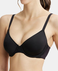 Under-Wired Padded Polyester Elastane Full Coverage T-Shirt Bra with Breathable Spacer Cup - Black-7