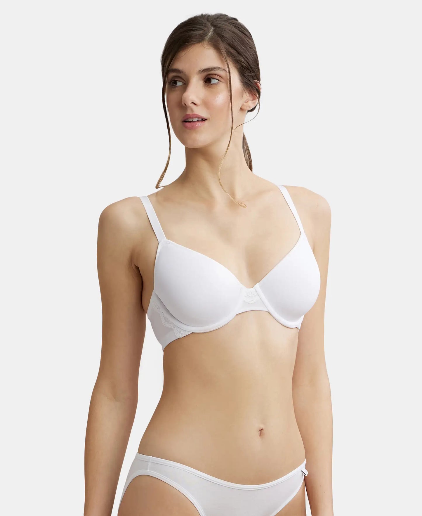 Under-Wired Padded Polyester Elastane Full Coverage T-Shirt Bra with Breathable Spacer Cup - White-2