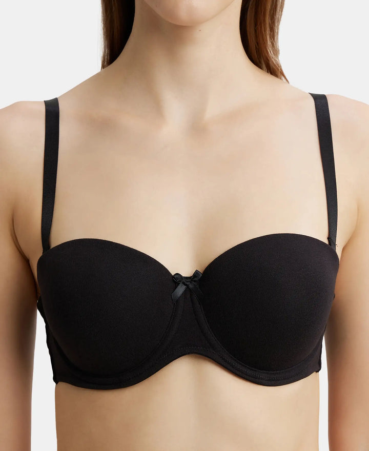 Under-Wired Padded Super Combed Cotton Elastane Full Coverage Strapless Bra with Ultra-Grip Support Band - Black-6