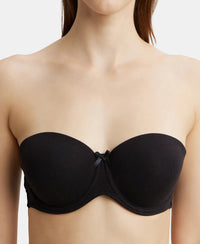Under-Wired Padded Super Combed Cotton Elastane Full Coverage Strapless Bra with Ultra-Grip Support Band - Black-7