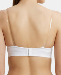 Under-Wired Padded Super Combed Cotton Elastane Full Coverage Strapless Bra with Ultra-Grip Support Band - White-10