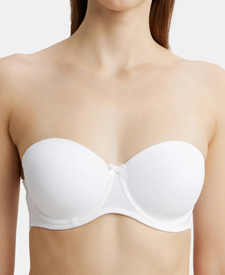 Under-Wired Padded Super Combed Cotton Elastane Full Coverage Strapless Bra with Ultra-Grip Support Band - White-6