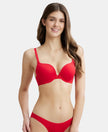 Wired Padded Super Combed Cotton Elastane Medium Coverage Pushup Bra with Plunge Neck - Sangria Red-1