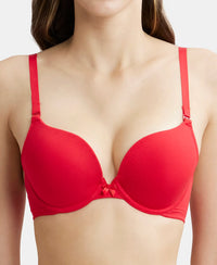 Wired Padded Super Combed Cotton Elastane Medium Coverage Pushup Bra with Plunge Neck - Sangria Red-8
