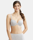 Wired Padded Super Combed Cotton Elastane Medium Coverage Pushup Bra with Plunge Neck - Steel Grey Melange-1