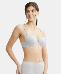 Wired Padded Super Combed Cotton Elastane Medium Coverage Pushup Bra with Plunge Neck - Steel Grey Melange-2