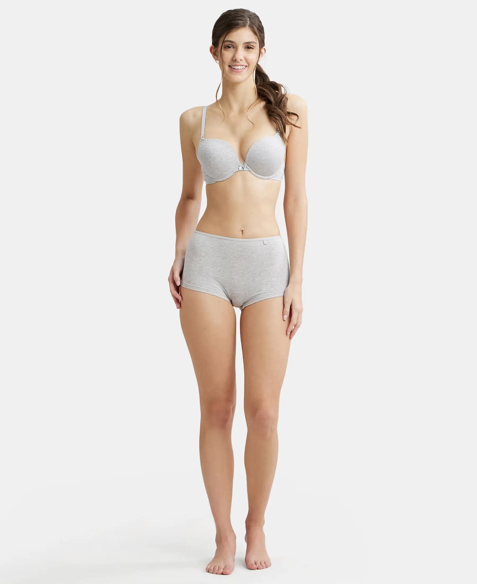 Wired Padded Super Combed Cotton Elastane Medium Coverage Pushup Bra with Plunge Neck - Steel Grey Melange-4