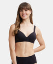 Wirefree Padded Super Combed Cotton Elastane Full Coverage Lounge Bra with Broad Cushioned Fabric Strap - Black-1