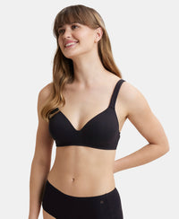 Wirefree Padded Super Combed Cotton Elastane Full Coverage Lounge Bra with Broad Cushioned Fabric Strap - Black-5