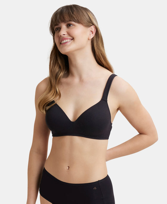 Wirefree Padded Super Combed Cotton Elastane Full Coverage Lounge Bra with Broad Cushioned Fabric Strap - Black-5