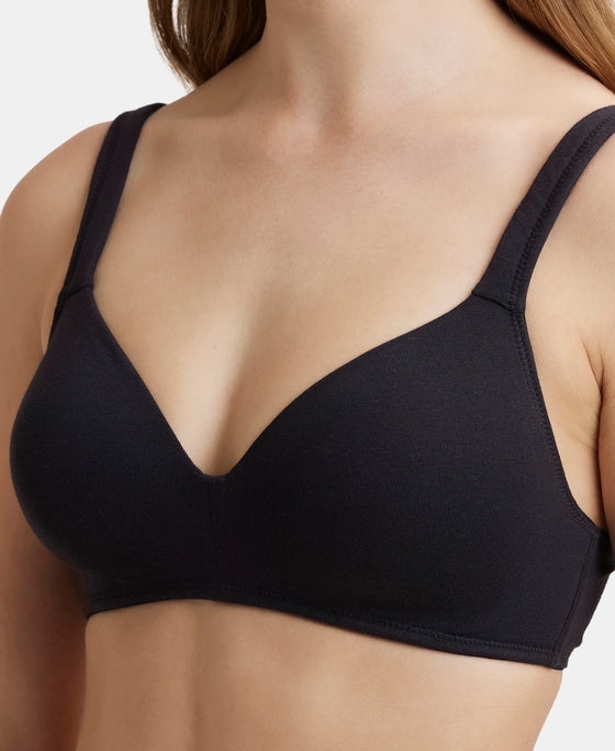 Wirefree Padded Super Combed Cotton Elastane Full Coverage Lounge Bra with Broad Cushioned Fabric Strap - Black-7