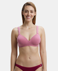 Wirefree Padded Super Combed Cotton Elastane Full Coverage Lounge Bra with Broad Cushioned Fabric Strap - Heather Rose-1