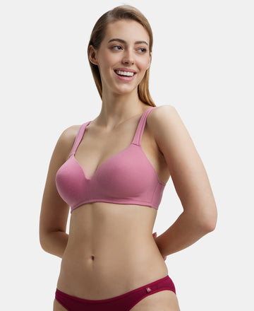 Wirefree Padded Super Combed Cotton Elastane Full Coverage Lounge Bra with Broad Cushioned Fabric Strap - Heather Rose-5