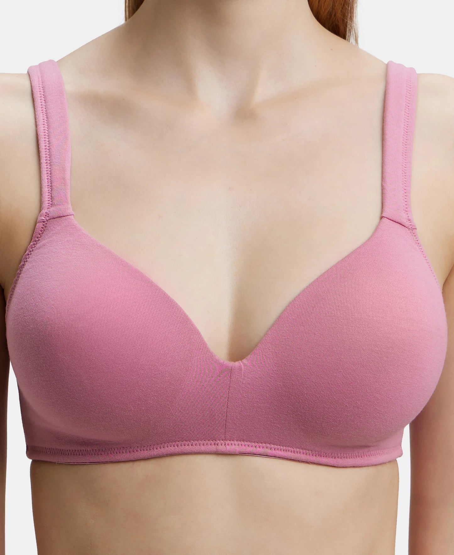Wirefree Padded Super Combed Cotton Elastane Full Coverage Lounge Bra with Broad Cushioned Fabric Strap - Heather Rose-7