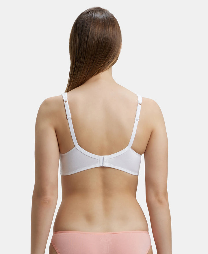 Wirefree Padded Super Combed Cotton Elastane Full Coverage Lounge Bra with Broad Cushioned Fabric Strap - White-3