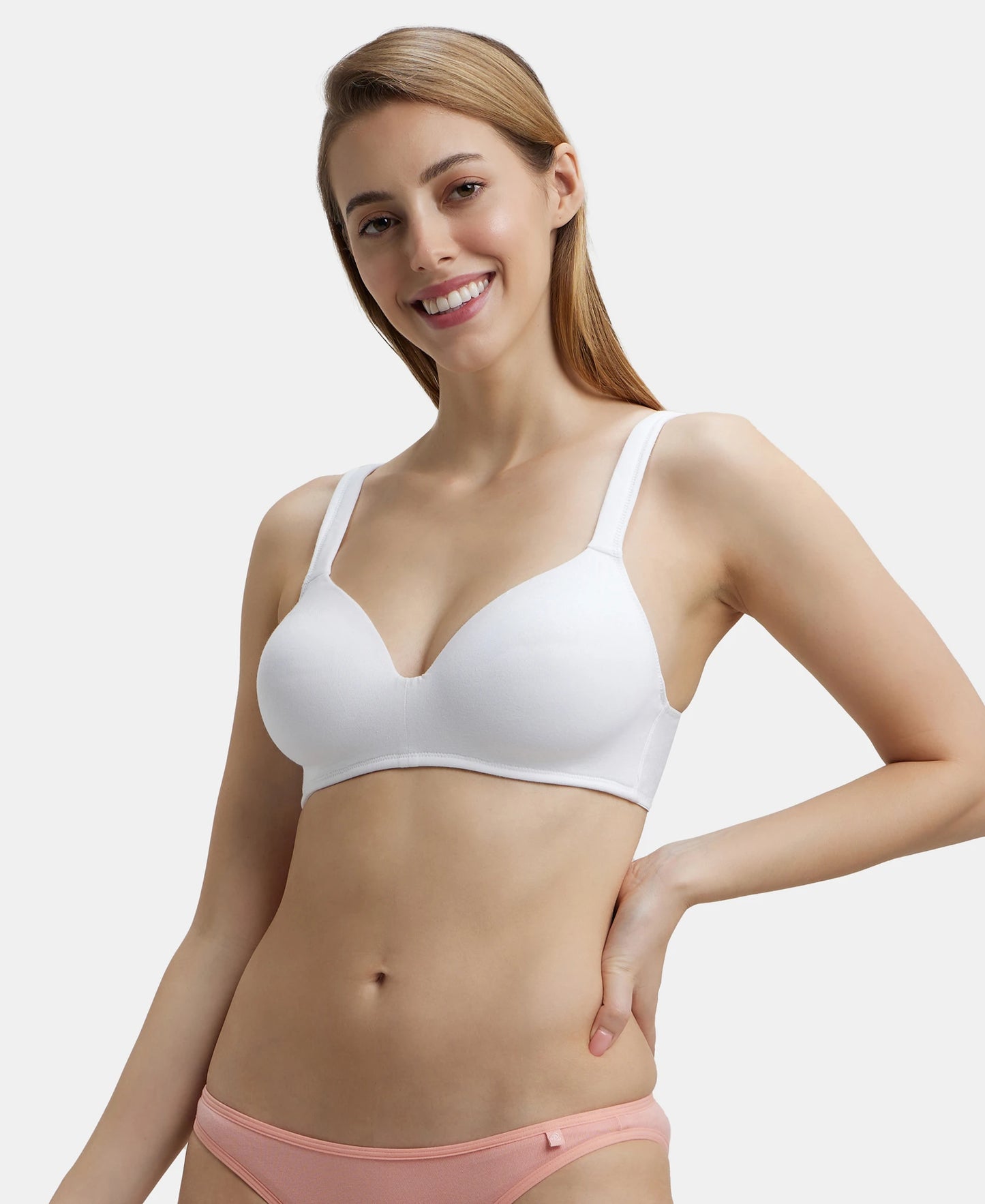 Wirefree Padded Super Combed Cotton Elastane Full Coverage Lounge Bra with Broad Cushioned Fabric Strap - White-5